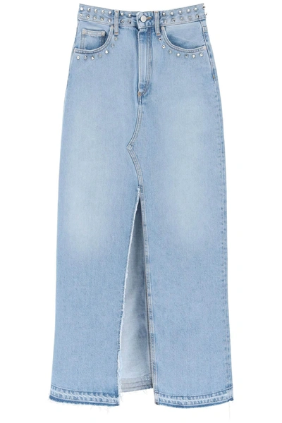 Alessandra Rich Spilt-detail Maxi Denim Skirt In Blue