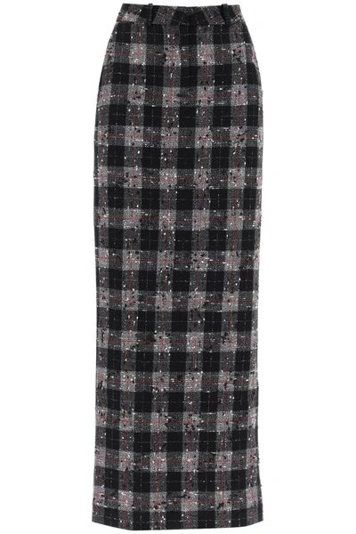 Alessandra Rich Maxi Skirt In Boucle' Fabric With Check Motif In Multi