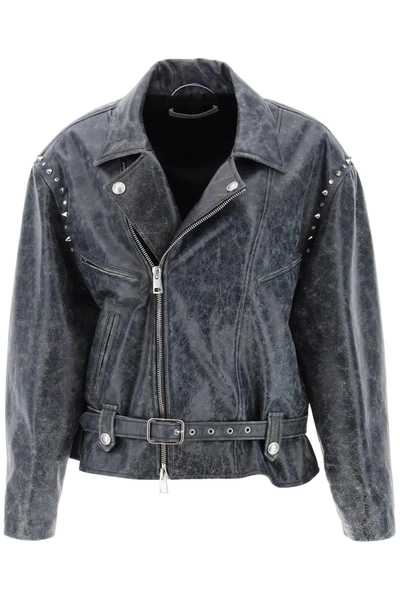 Alessandra Rich Grey Studded Leather Biker Jacket