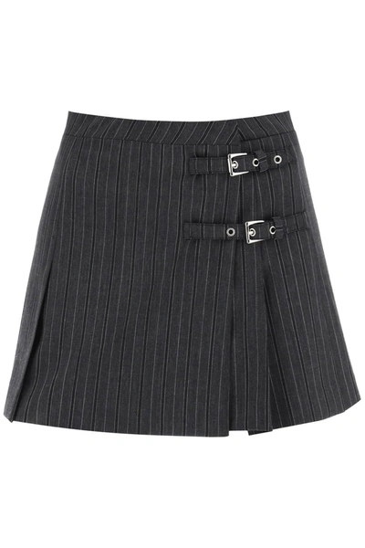 Alessandra Rich Belted Pinstriped Miniskirt In Grey