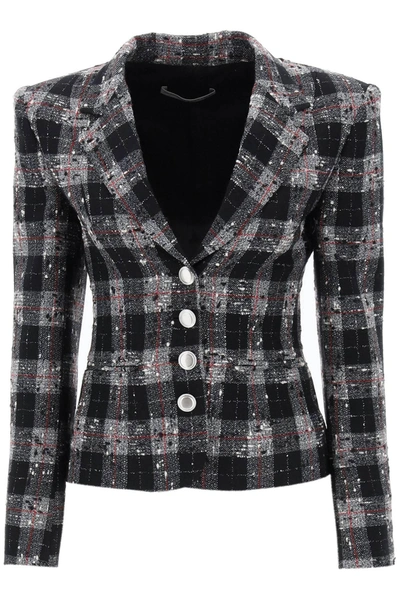 ALESSANDRA RICH ALESSANDRA RICH SINGLE BREASTED JACKET IN BOUCLE' FABRIC WITH CHECK MOTIF