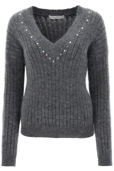 Alessandra Rich Mohair Blend Knit Sweater In Grey