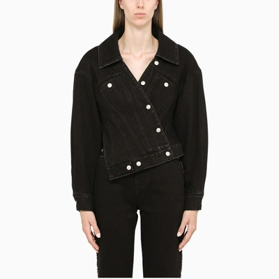 Alexander Mcqueen Asymmetric Denim Jacket In Black