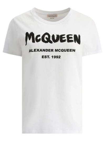 Alexander Mcqueen Mc Queen Graffiti T-shirt In White/black