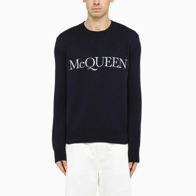 Alexander Mcqueen Navy Logoed Sweater In Blue