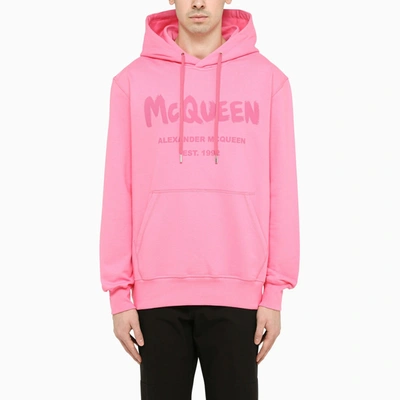 Alexander Mcqueen Logo Hooded Cotton Sweatshirt In Pink