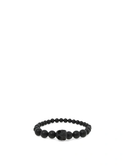 Alexander Mcqueen Beaded Skull Bracelet In Black