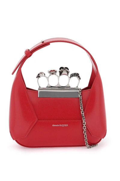 Alexander Mcqueen Jeweled Mini Hobo Bag In Red