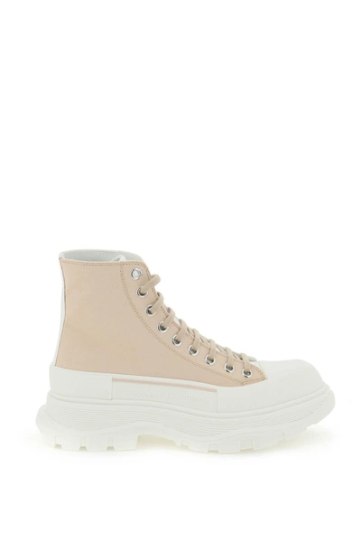 Alexander Mcqueen Leather Tread Slick Ankle Boots In White