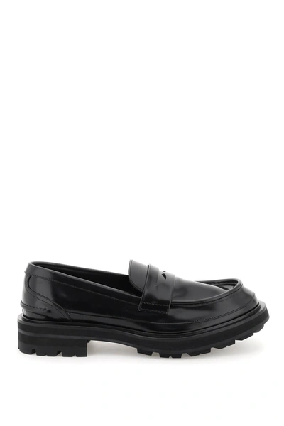 Alexander Mcqueen Classic Leather Loafer With 3 Cm Heel In Black