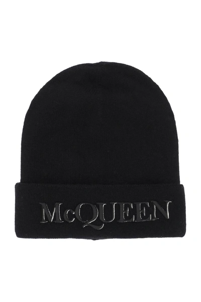 Alexander Mcqueen Cashmere Beanie With Logo Embroidery In Black