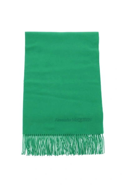 Alexander Mcqueen Cashmere Scarf With Embroidery In Green