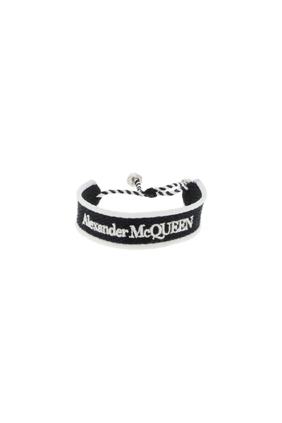 Alexander Mcqueen Embroidered Bracelet In White,black