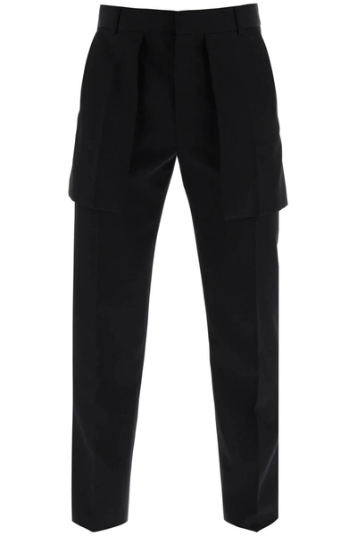 Alexander Mcqueen Exposed Pocket Barathea Trousers In Black