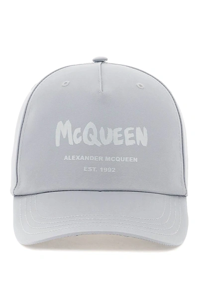 Alexander Mcqueen Graffiti Baseball Cap Men In Gray