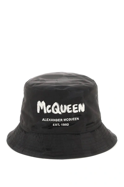 Alexander Mcqueen Graffiti Logo Printed Bucket Hat In Black