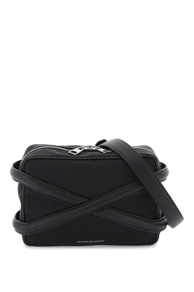 Alexander Mcqueen Harness Leather And Nylon Messenger Bag In Black