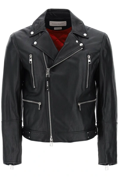 Alexander Mcqueen Leather Biker Jacket In Nero