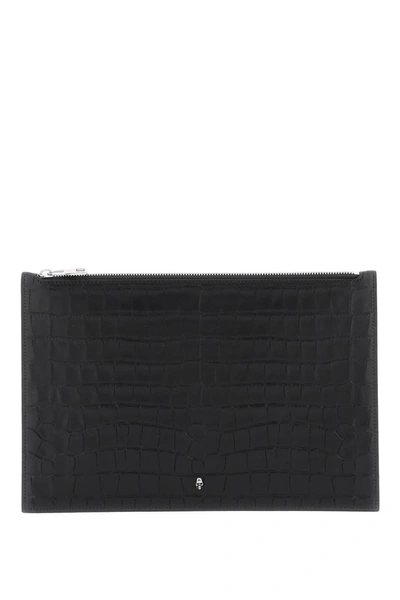 Alexander Mcqueen Leather Flat Pouch In Black