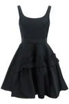 Alexander Mcqueen Mini Faille Dress With Oversized Ruffle In Black