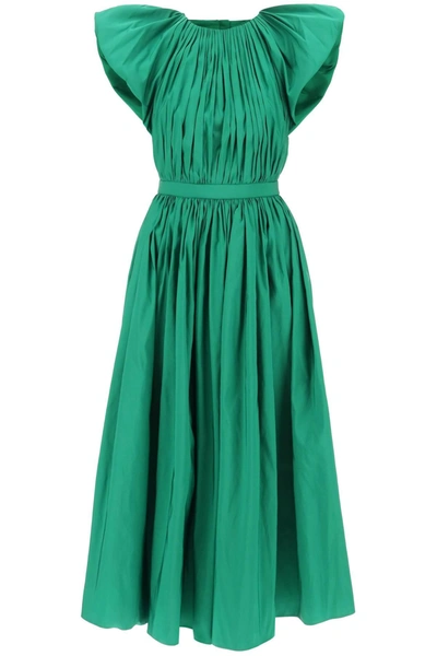 Alexander Mcqueen Pleated Open Back Midi Dress In Green