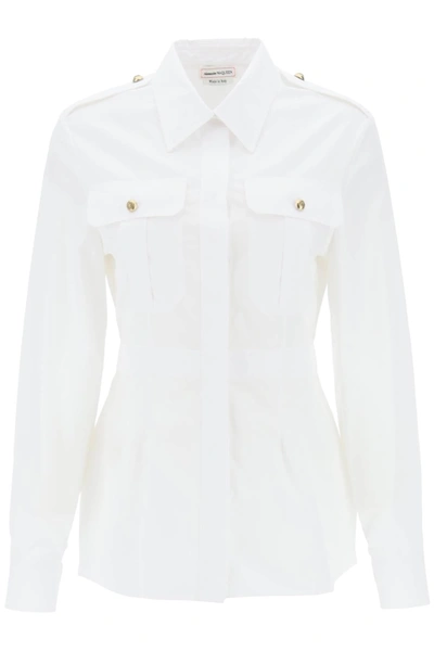 Alexander Mcqueen Popeline Cotton Saharan Shirt With Slim Fit Design In White