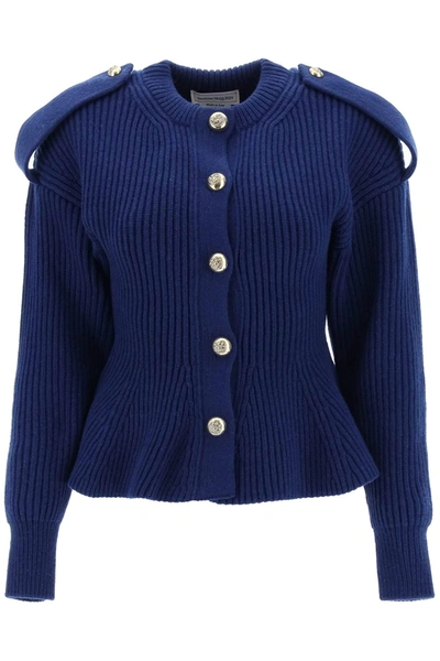 ALEXANDER MCQUEEN ALEXANDER MCQUEEN RIBBED PEPLUM CARDIGAN