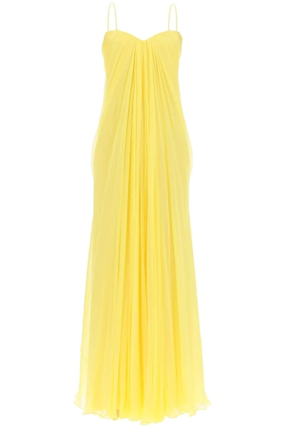 Alexander Mcqueen 雪纺紧胸衣式超长连衣裙 In Bright Yellow