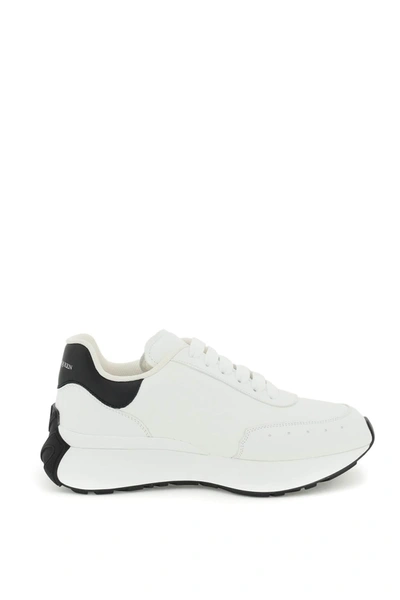 Alexander Mcqueen Sprint Runner Embossed Two-tone Leather Exaggerated-sole Sneakers In White
