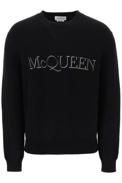 Alexander Mcqueen Embroidered-logo Cotton Jumper In Black