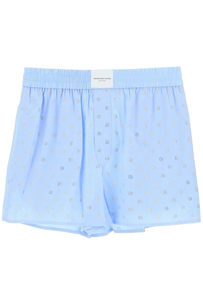 Alexander Wang Hotfix Boxer Short In Cotton Nylon In Light Blue