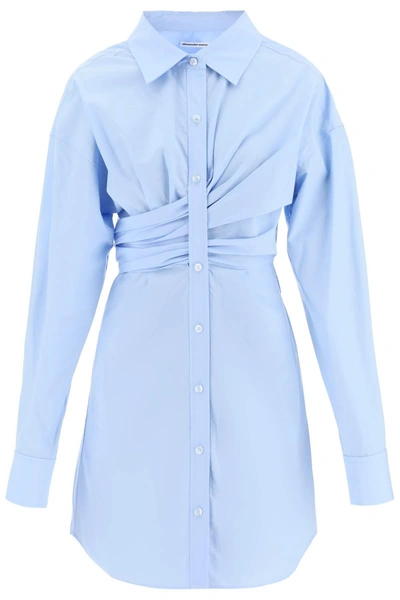 Alexander Wang Button Up Dress In Compact Cotton In Light Blue
