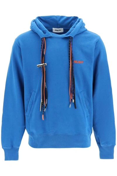 Ambush Logo Printed Drawstring Hoodie In Blue