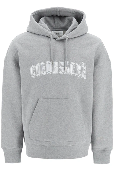 Ami Alexandre Mattiussi Hoodie With Lettering Embroidery In Grey