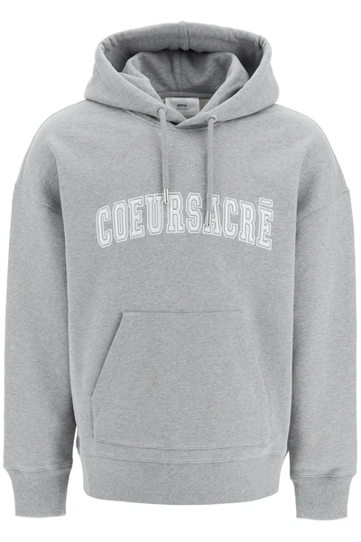 Ami Alexandre Mattiussi Ami Paris Coeur Sacré Embroidered Drawstring Hoodie In Grey
