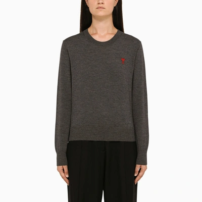 Ami Alexandre Mattiussi Ami Logo Motif Embroidered Crewneck Knit Sweater In Grey