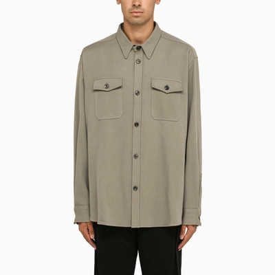 AMI ALEXANDRE MATTIUSSI AMI PARIS SHIRT WITH POCKETS IN TAUPE GREY WOOL