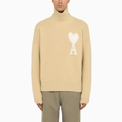 Ami Alexandre Mattiussi Ami High Neck Knitted Jumper In Beige