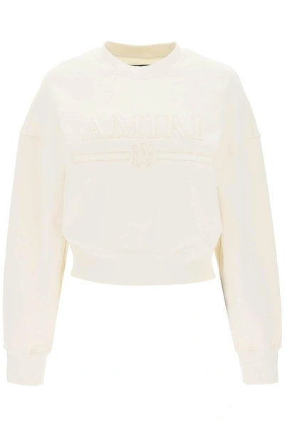 Amiri Logo-embroidered Cropped Sweatshirt In Beige