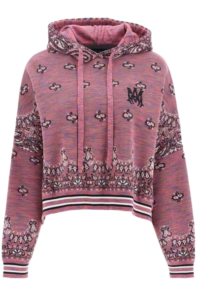 Amiri Cropped Embroidered Space-dyed Cotton-jacquard Hoodie In Fuchsia