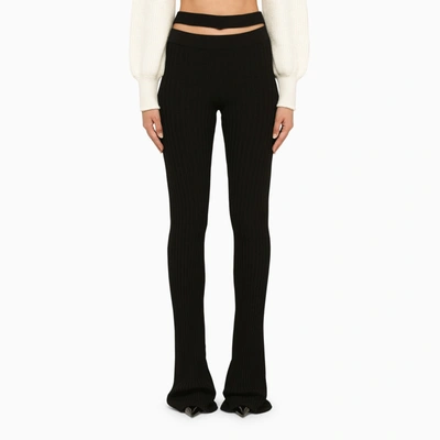 Andreädamo Ribbed Knit Flare Leggings In Black