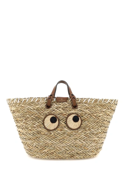 Anya Hindmarch Small Paper Eyes Basket Tote Bag In Beige