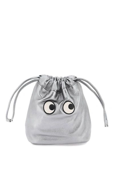 Anya Hindmarch Eyes Drawstring Clutch Bag In Silver