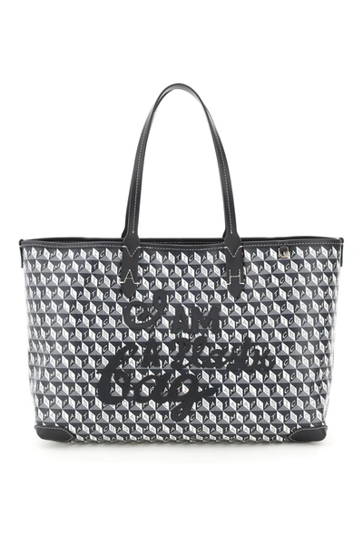 Anya Hindmarch I Am A Plastic Bag Small Tote Bag In Charcoal (white)