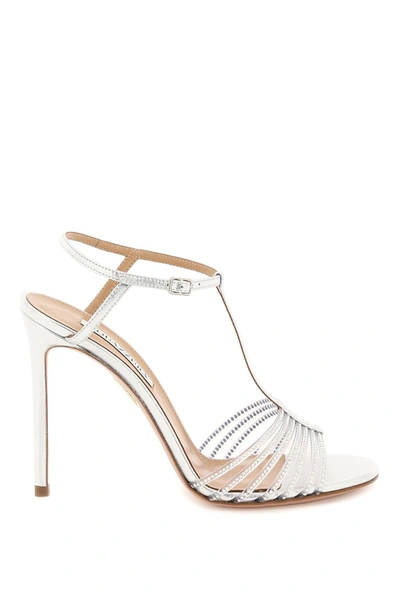 Aquazzura Amore Mio Crystal 105mm Leather Sandals In Silver