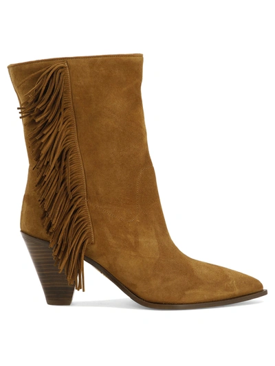 Aquazzura Marfa Fringed Suede Ankle Boots In Brown