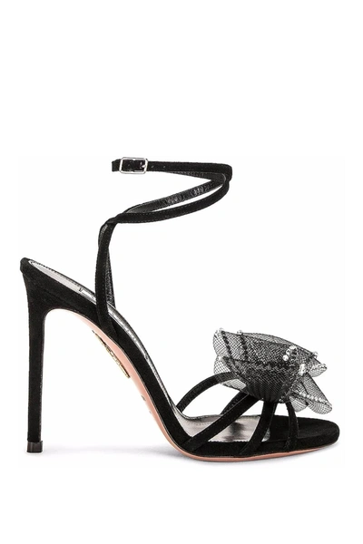 Aquazzura Reve 105 Crystal-embellished Suede Sandals In Black