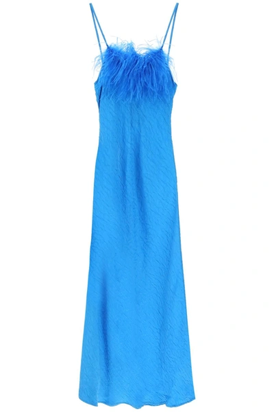 ART DEALER ART DEALER 'ELLA' MAXI SLIP DRESS IN JACQUARD SATIN WITH FEATHERS