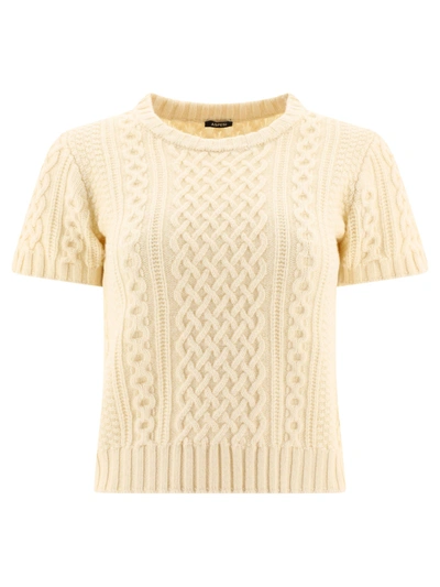 Aspesi Short Sleeved Cable Sweater In White