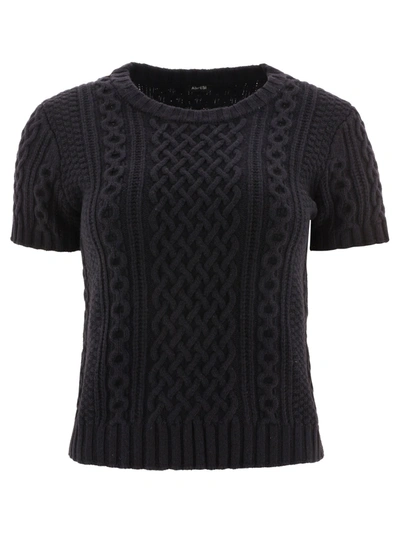 Aspesi Short-sleeved Cable Sweater In Black